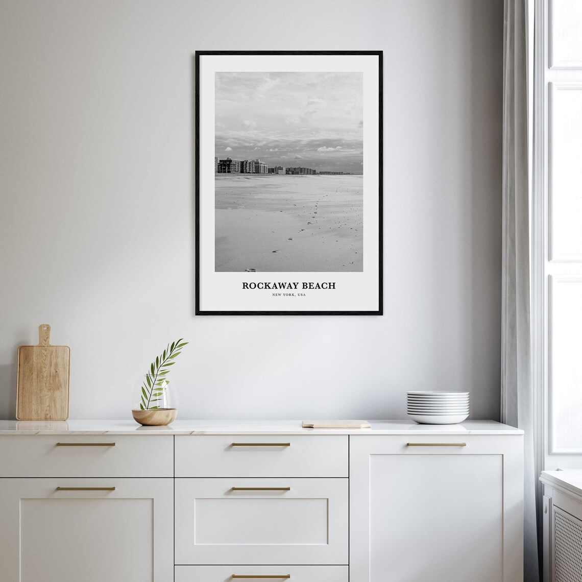 Rockaway Beach New York Wide Sandy Shore Black White Travel Poster - Image 2