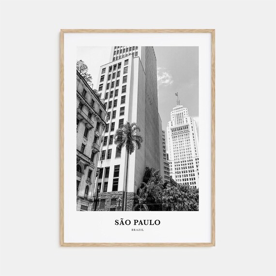 Sao Paulo Brazil Downtown Buildings Palm Tree Black White Poster