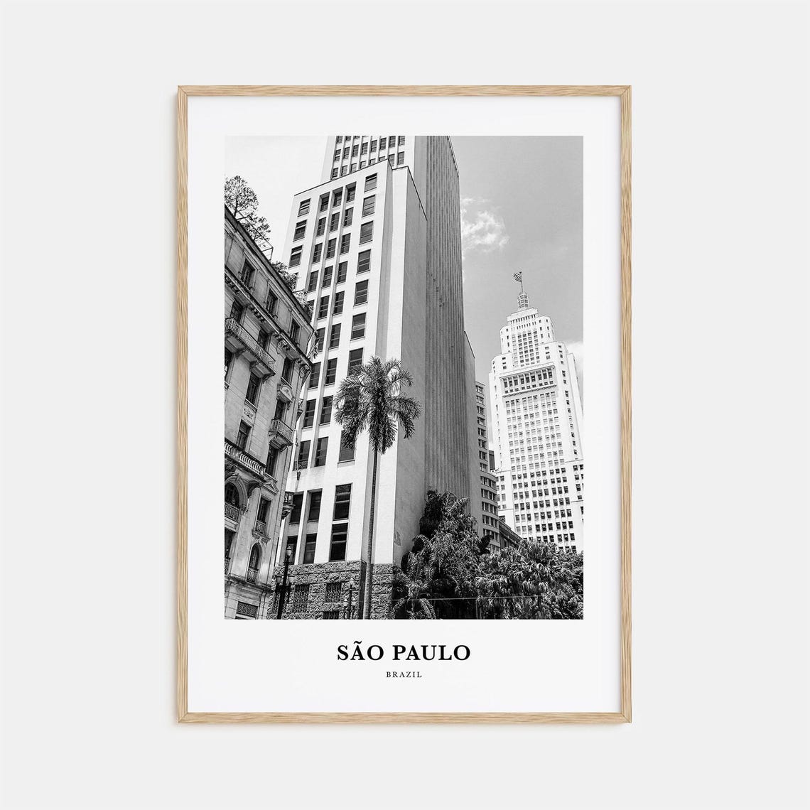 Sao Paulo Brazil Downtown Buildings Palm Tree Black White Poster