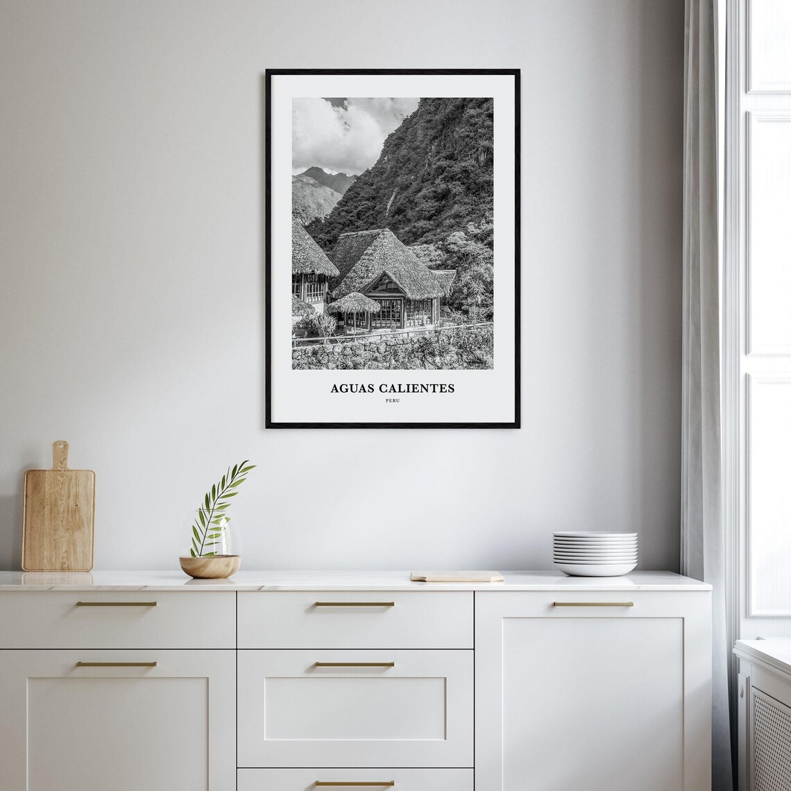 Aguas Calientes Peru Mountain Lodges Black and White Travel Poster - Image 2