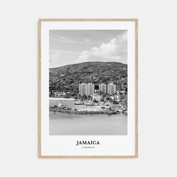 Jamaica Caribbean Coastal Bay Marina Town Black and White Poster