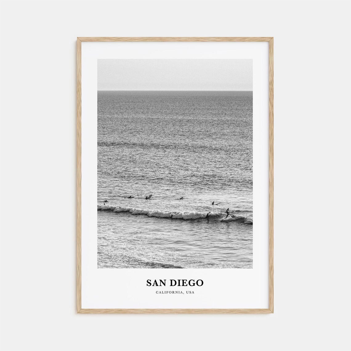 San Diego California Ocean Surf Lineup Black and White Photo Poster