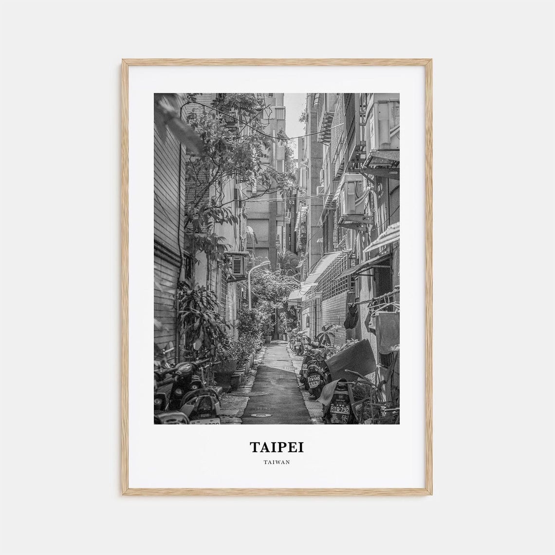 Taipei Taiwan Old Alley Scooters Black And White Photo Poster