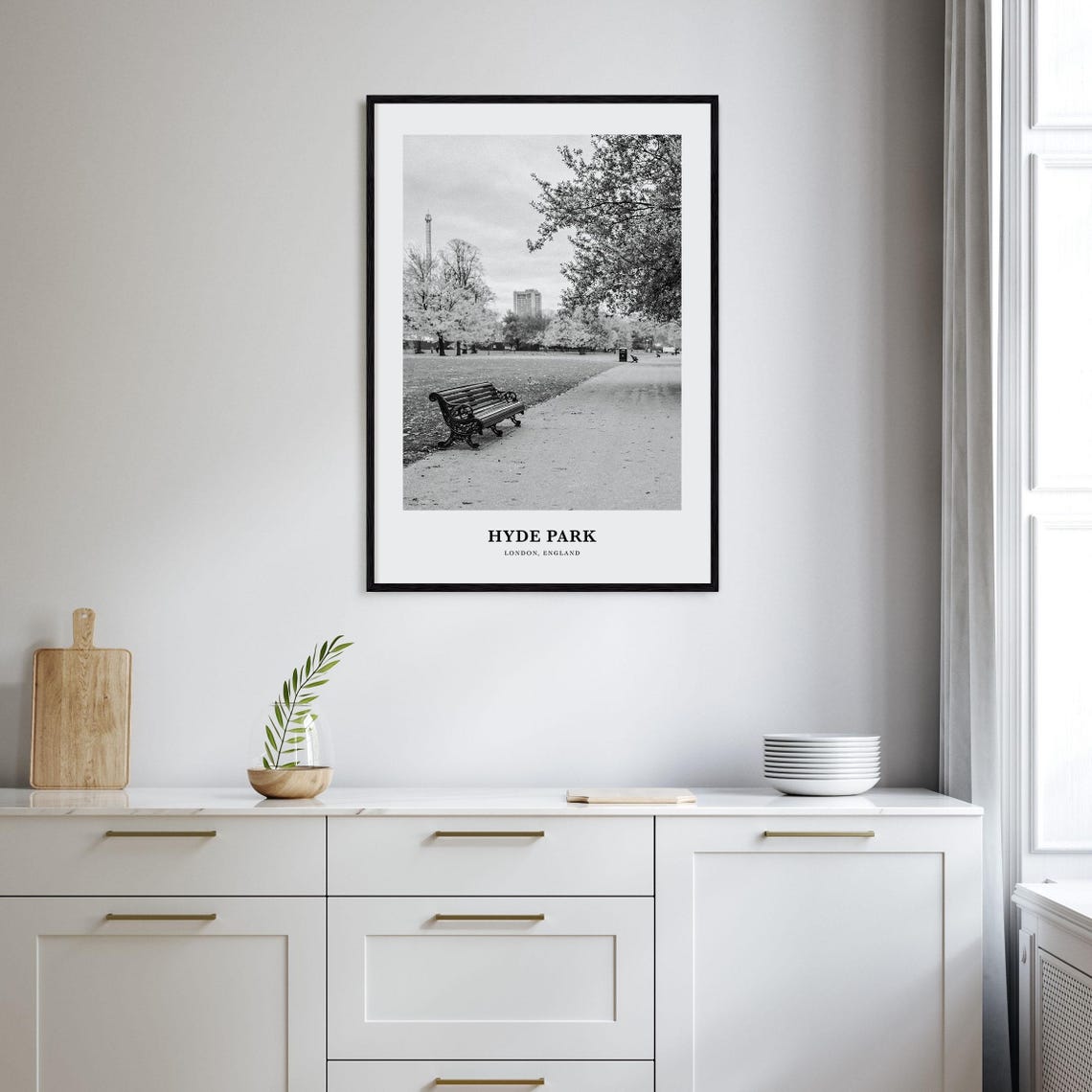Hyde Park London Park Bench Black and White Photography Poster - Image 2