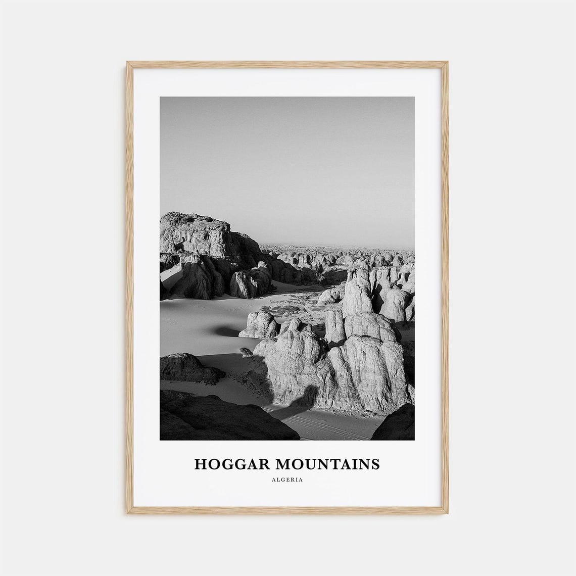 Hoggar Mountains Algeria Sahara Desert Rock Black and White Poster