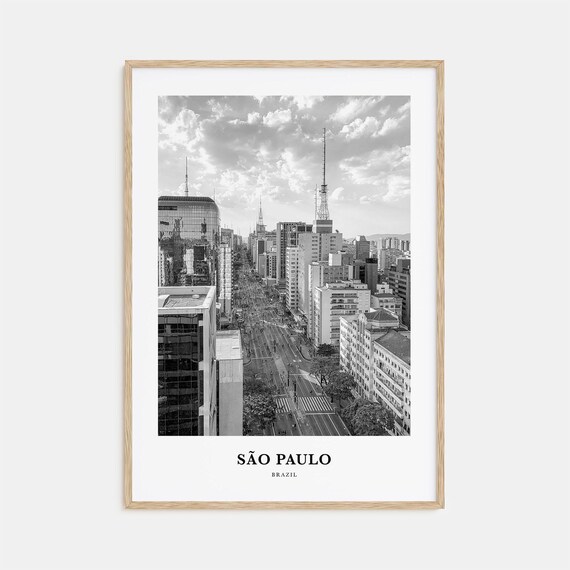 Sao Paulo Brazil Avenida Paulista Avenue Black White City Skyline Poster