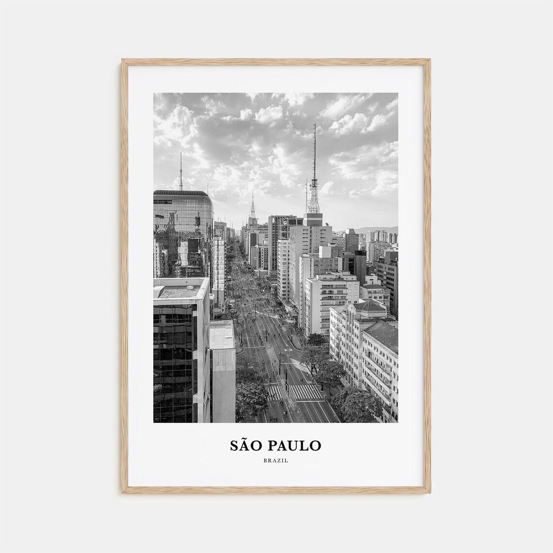 Sao Paulo Brazil Avenida Paulista Avenue Black White City Skyline Poster