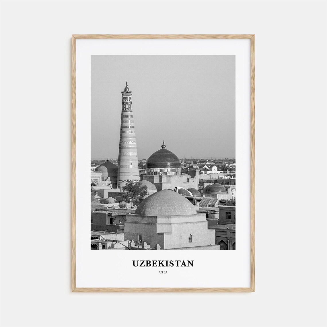 Uzbekistan Asia Khiva Minaret Domes Old City Monochrome Art Poster