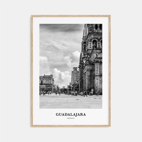 Guadalajara Cathedral Street View Mexico Black And White Travel Poster