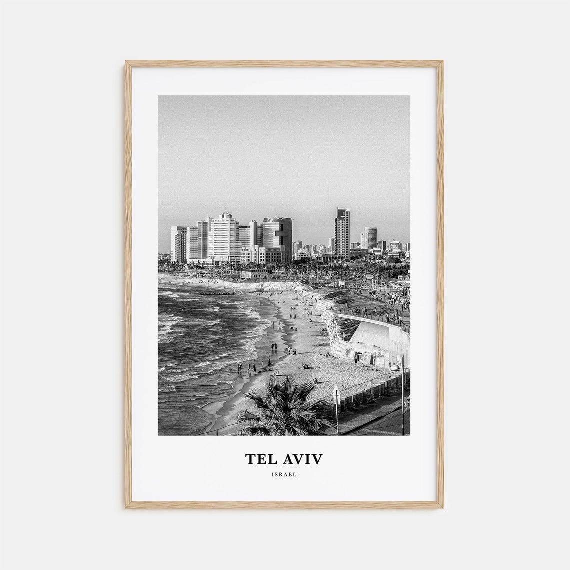 Tel Aviv Beach Promenade Skyline Mediterranean Black White Poster