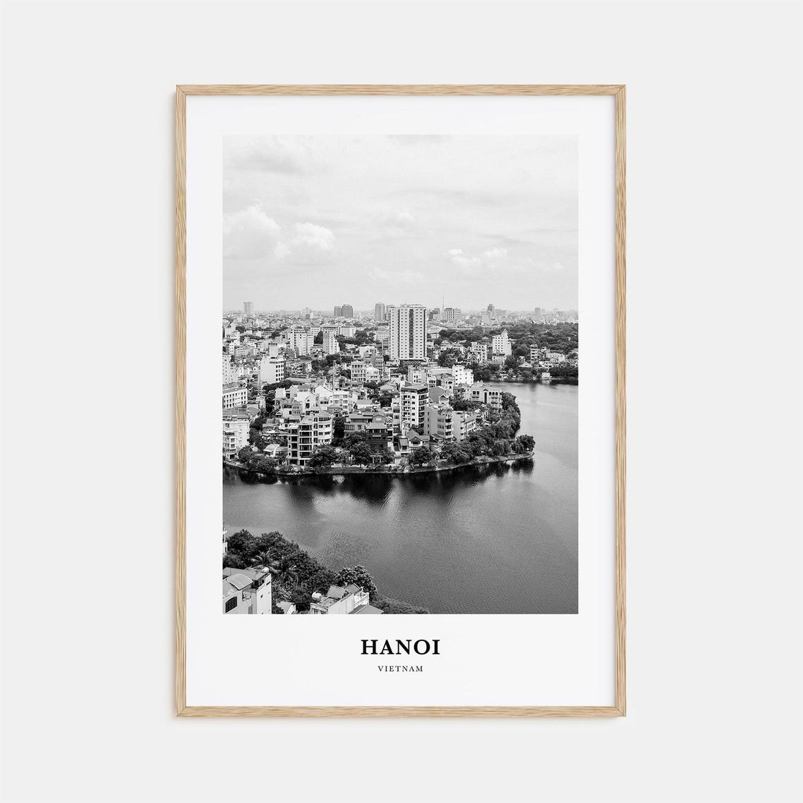 Hanoi Vietnam Lakeside City Skyline Black White Photo Poster