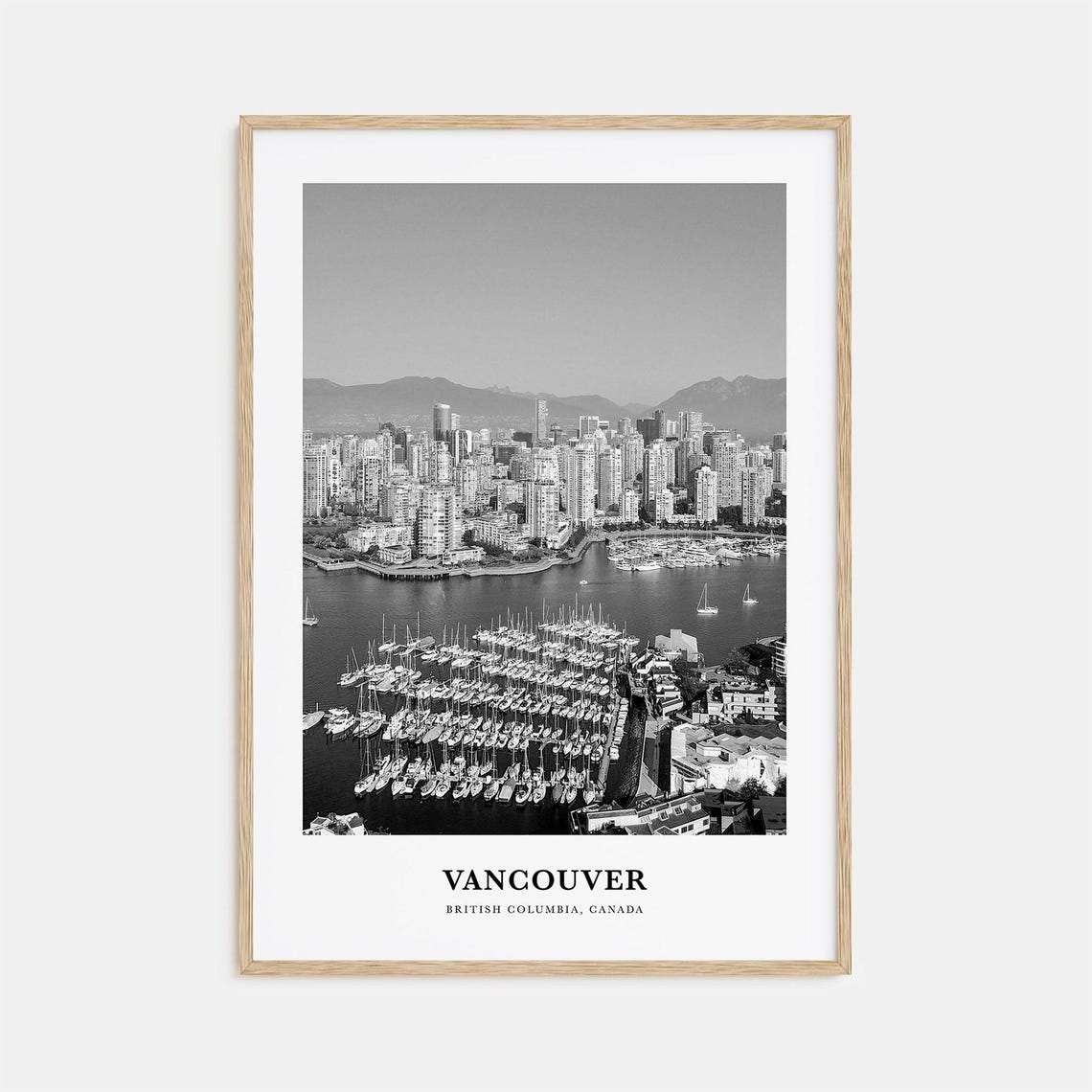 Vancouver Canada Coal Harbour Marina Skyline Monochrome Art Poster