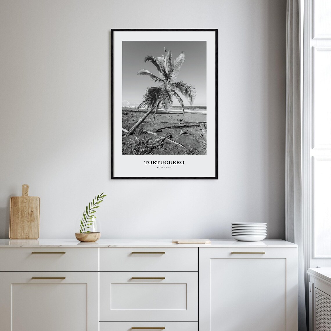 Tortuguero Costa Rica Beach Palm Black and White Travel Poster - Image 2