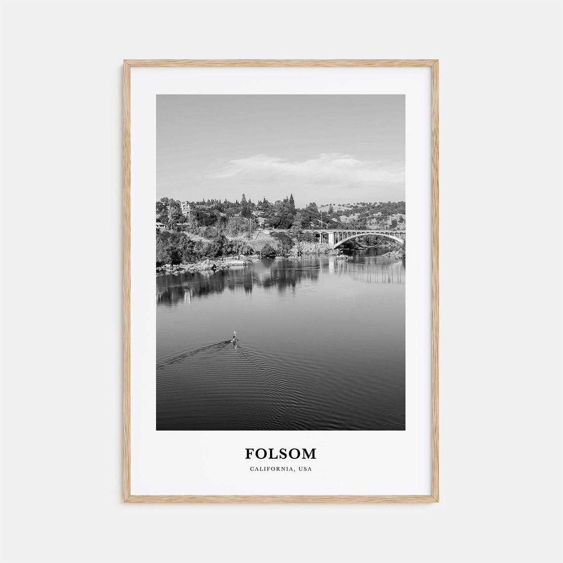 Folsom California Lake Bridge View Black and White Photo Poster