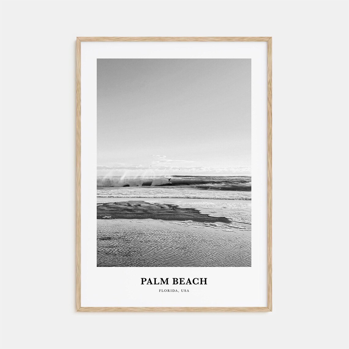 Palm Beach Florida Ocean Waves Breaking Black and White Beach Poster