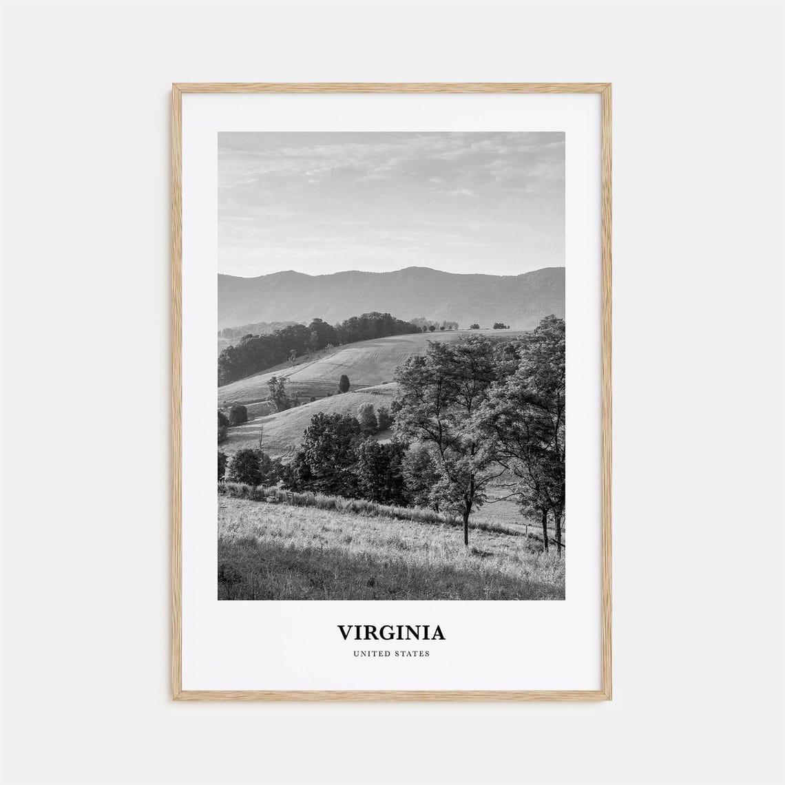 Virginia Rolling Farmland Hills And Trees Black White Poster
