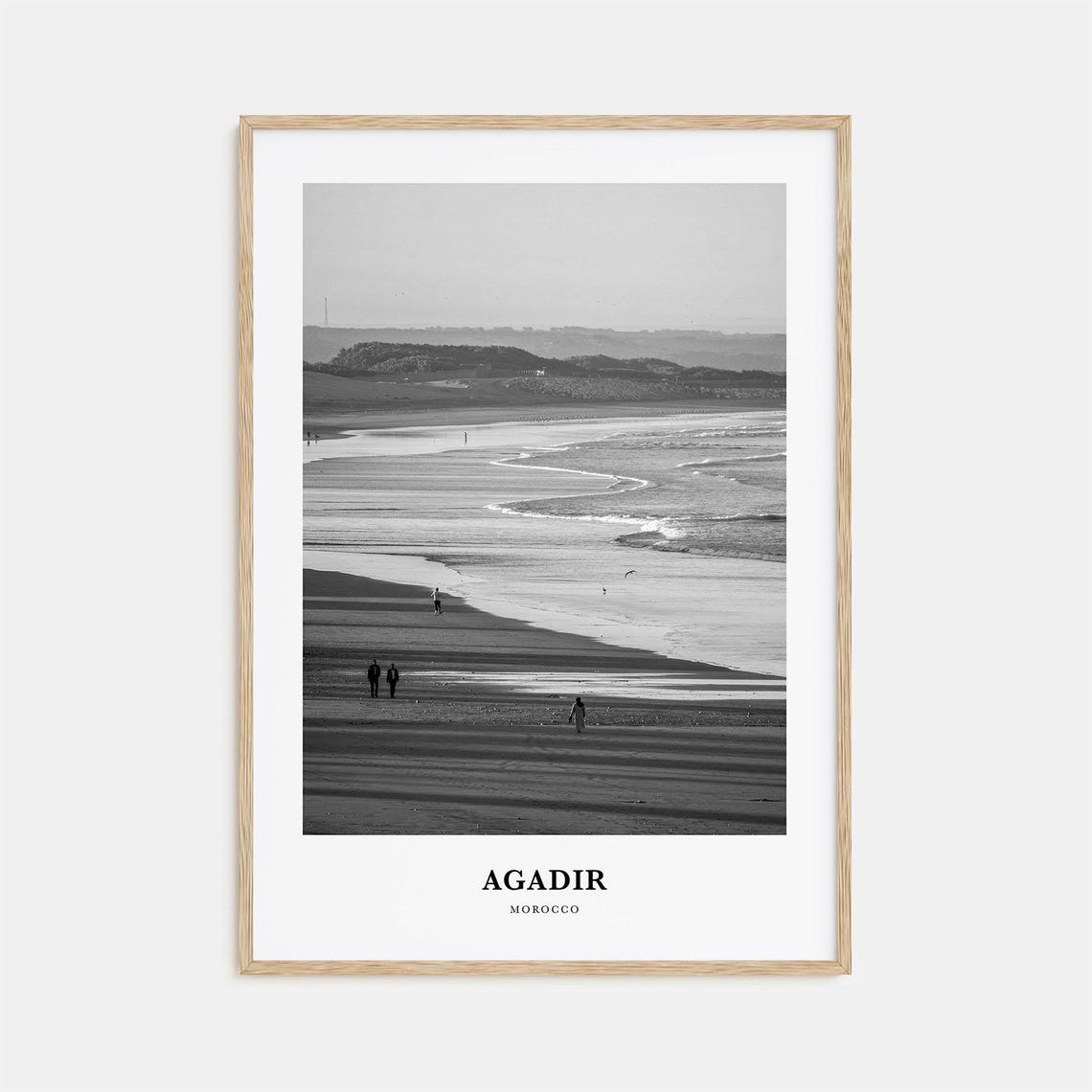 Agadir Morocco Beach Walkers Black and White Minimal Travel Poster