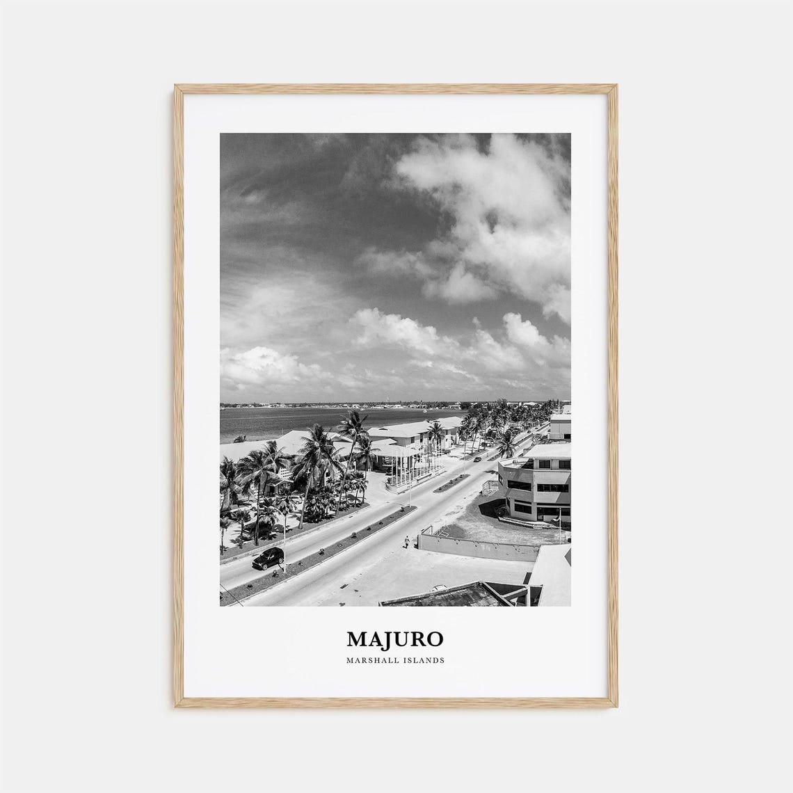 Majuro Marshall Islands Lagoon Street Palms View Scenic Travel Poster