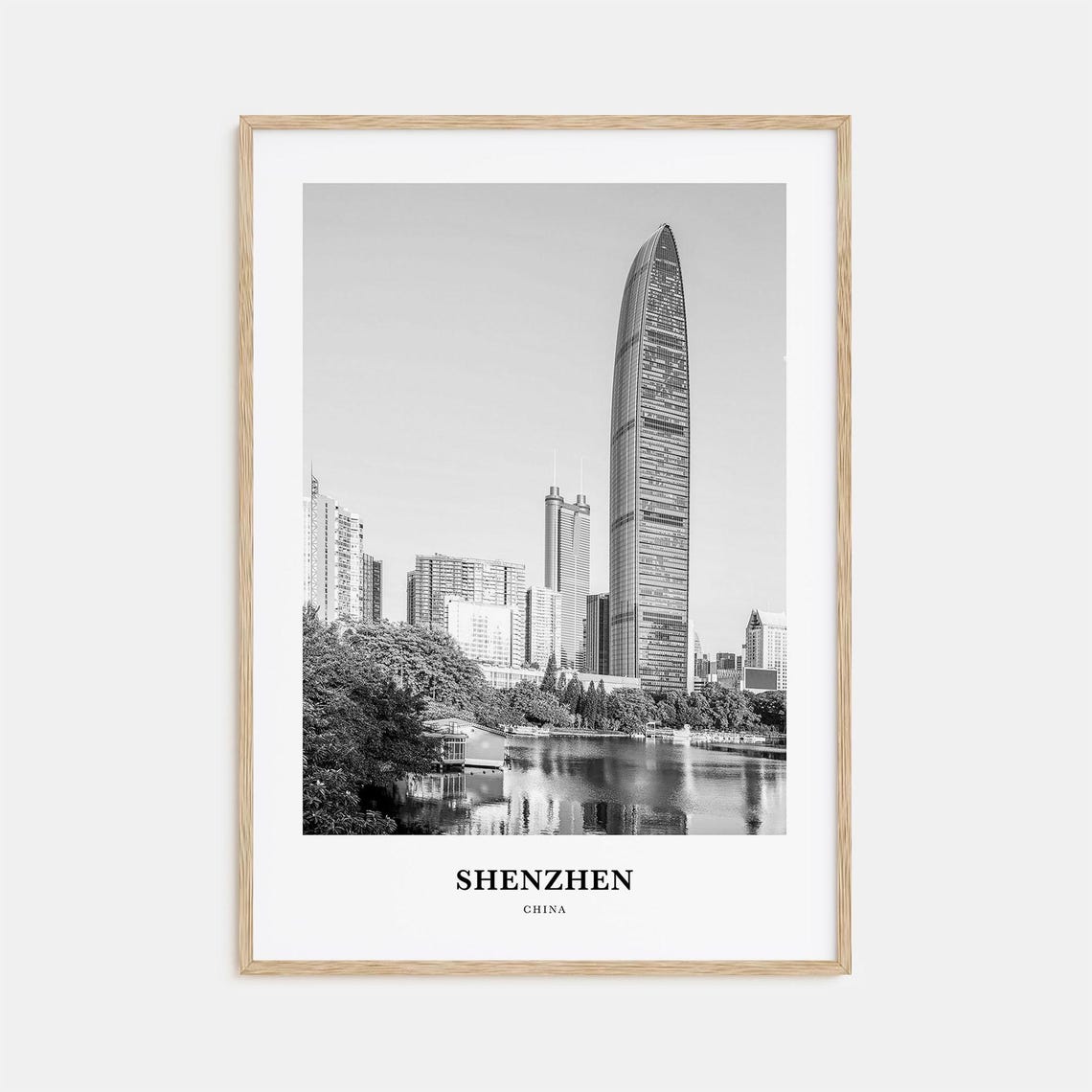 Shenzhen Modern Skyscraper Skyline by the Lake China Travel Poster
