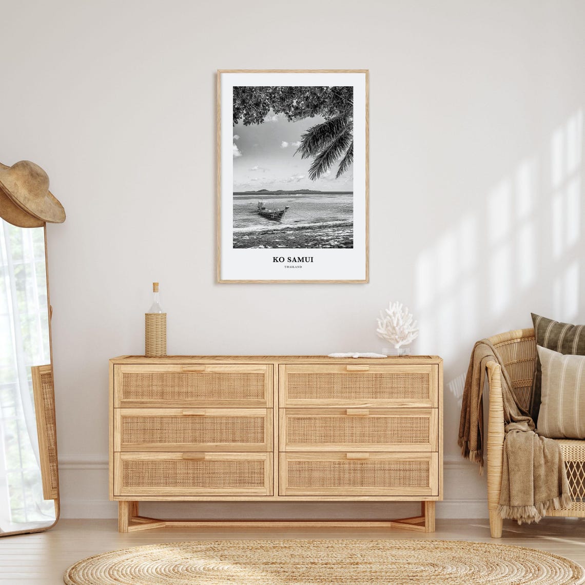 Ko Samui Thailand Black and White Longtail Boat Beach Poster - Image 3