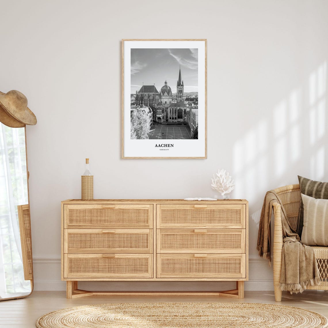Aachen Germany Gothic Cathedral Square Black and White Poster - Image 3
