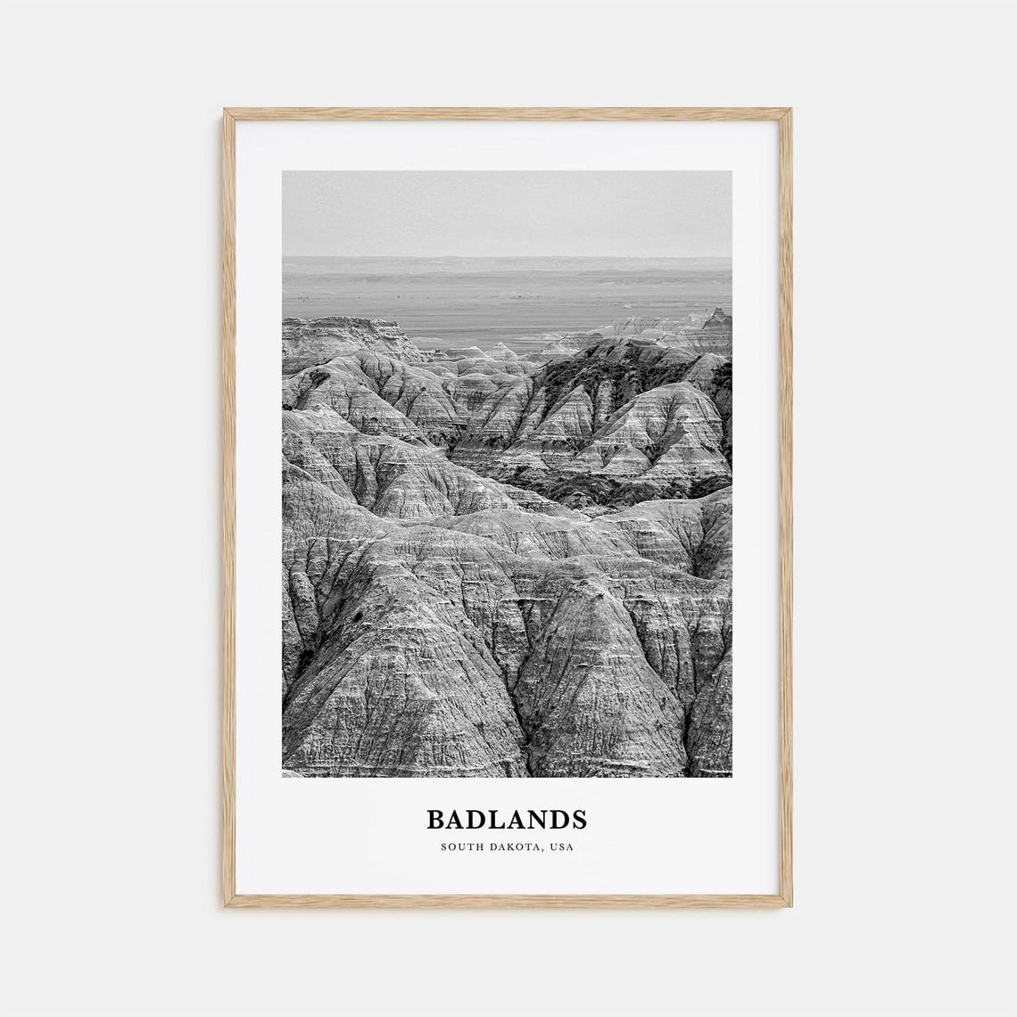 Badlands South Dakota National Park Buttes Black and White Poster