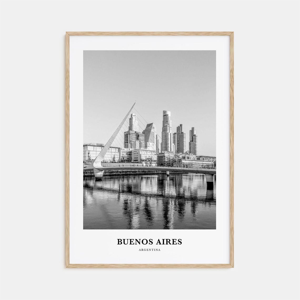 Buenos Aires Modern Bridge Skyline Black and White Cityscape Poster