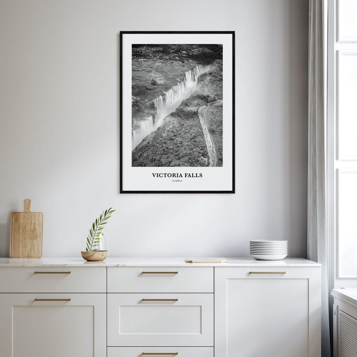 Victoria Falls Zambia Monochrome Aerial Cascade Waterfall Poster - Image 2
