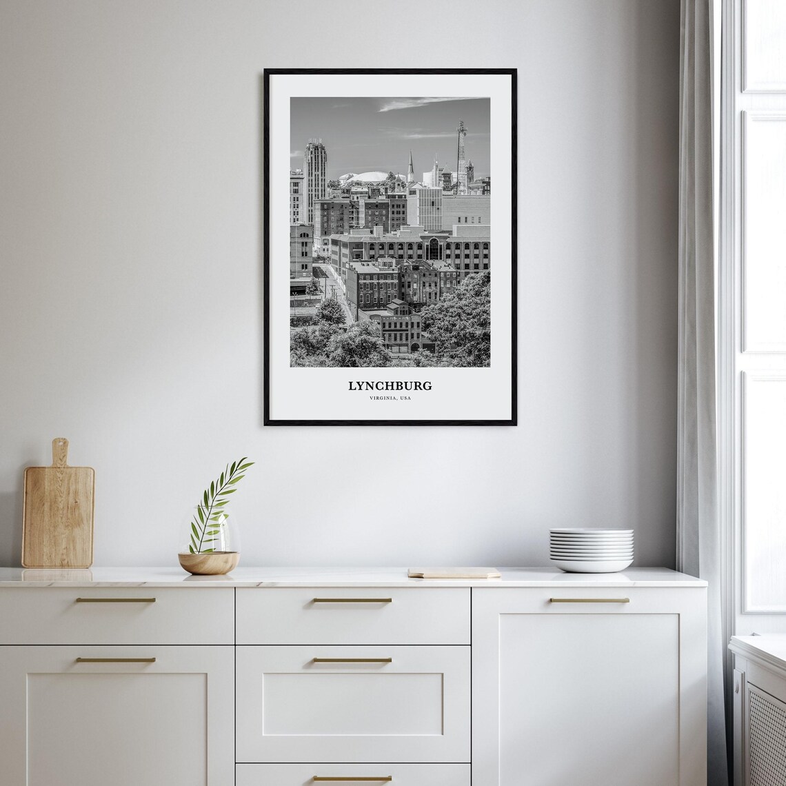 Lynchburg Virginia Downtown City Skyline Black and White Travel Poster - Image 2