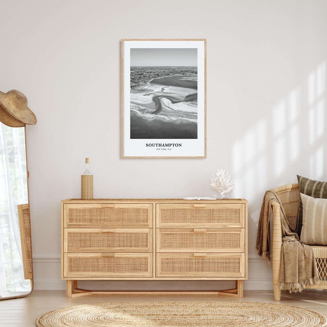 Southampton New York Aerial Beach Shoreline Black White Photo Poster - Image 3