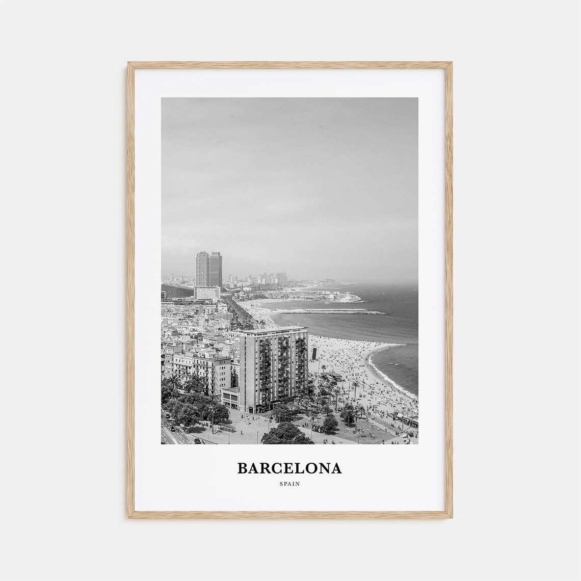 Barcelona Spain Barceloneta Beach and Coastal Skyline Aerial Poster