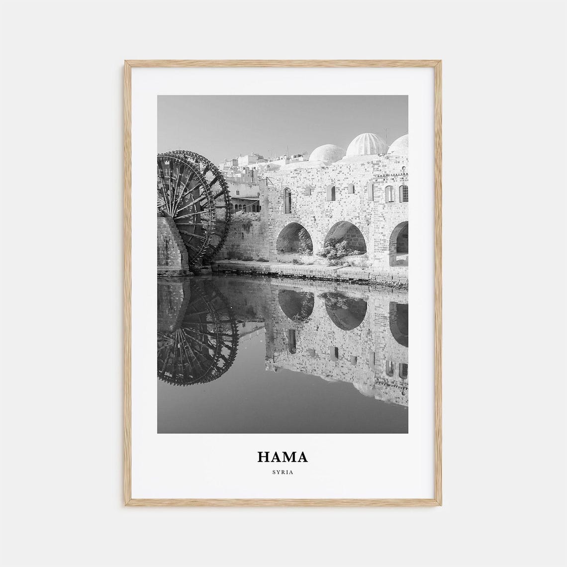 Hama Syria Norias Water Wheels Reflection Black White Poster
