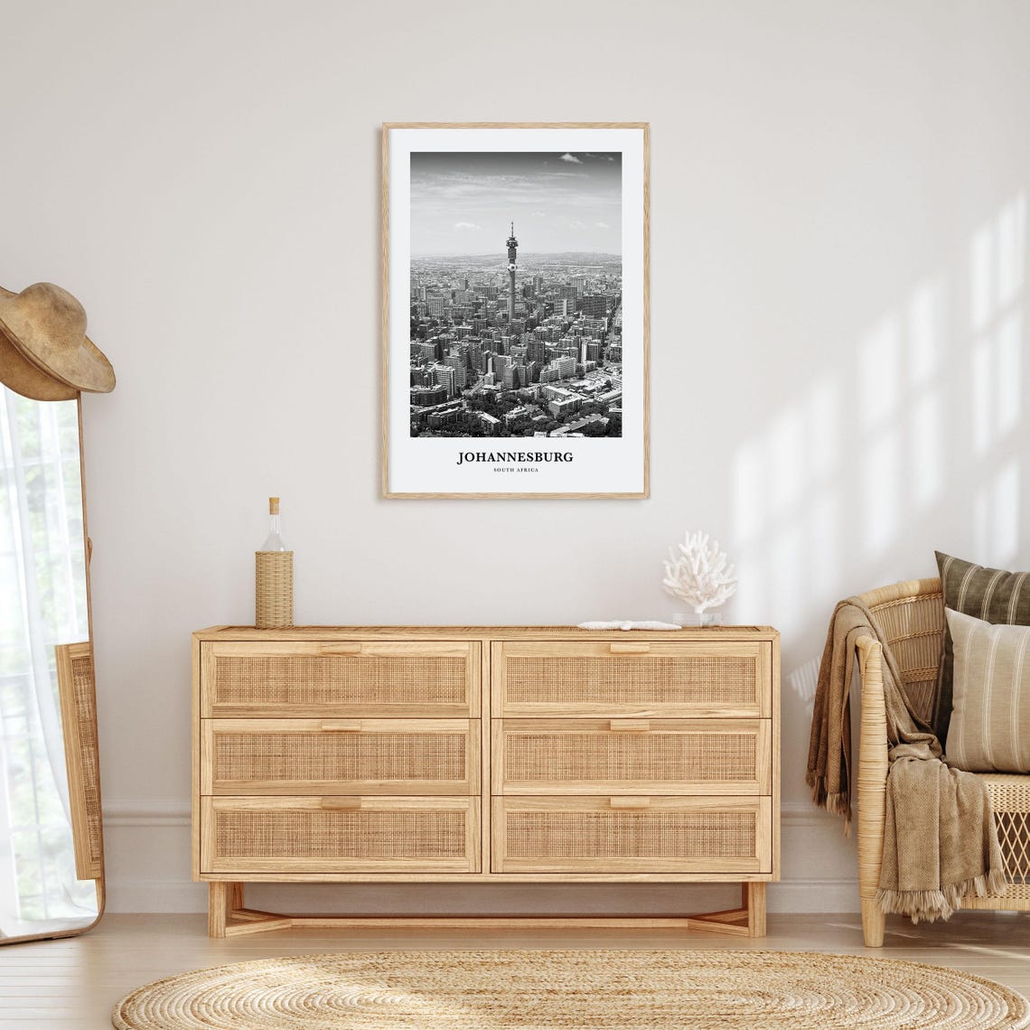 Johannesburg Black and White Hillbrow Tower Aerial Cityscape Poster - Image 3