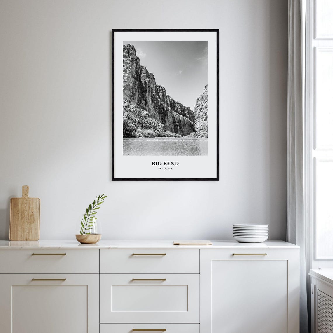 Big Bend Texas Santa Elena Canyon River Cliffs Black White Poster - Image 2