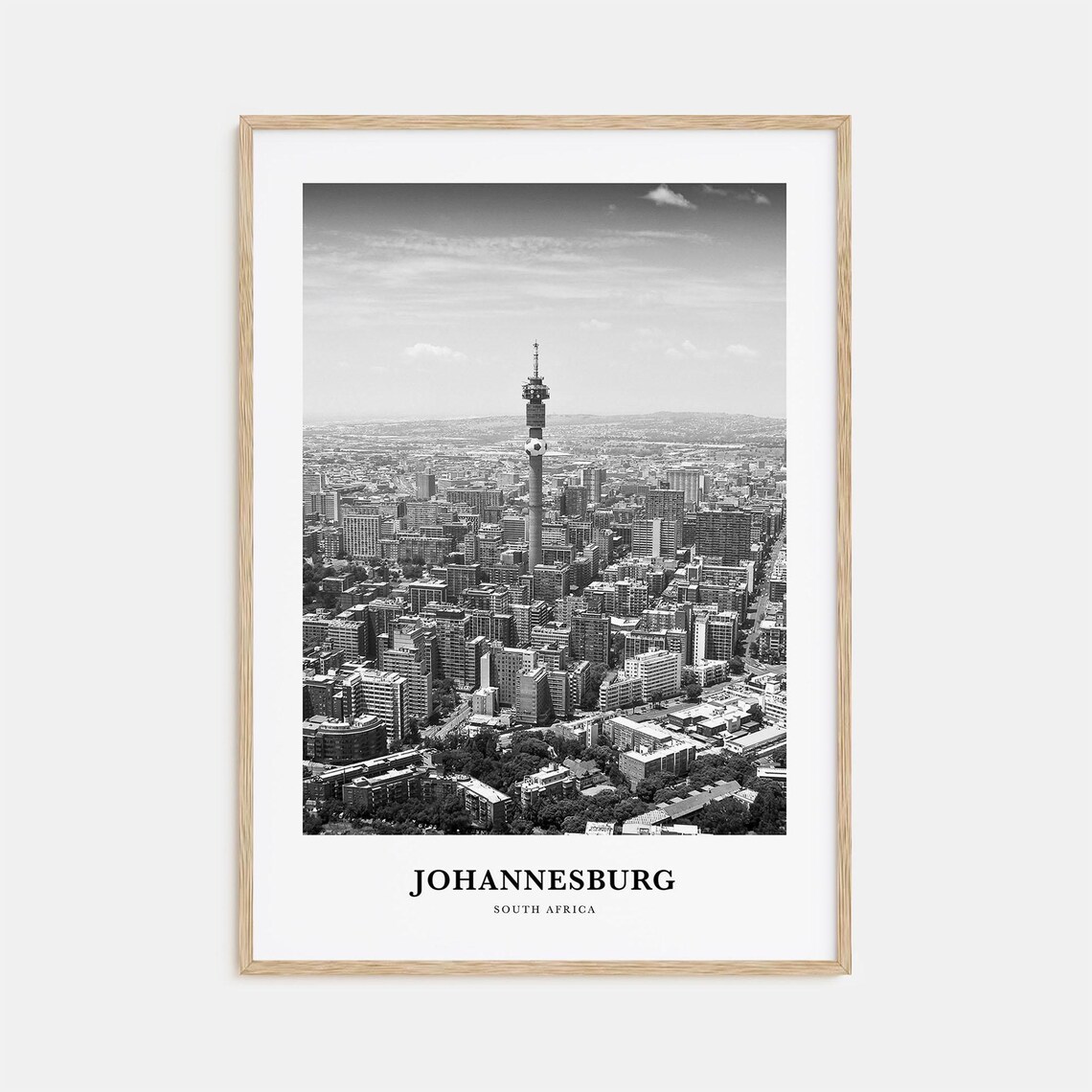 Johannesburg Black and White Hillbrow Tower Aerial Cityscape Poster