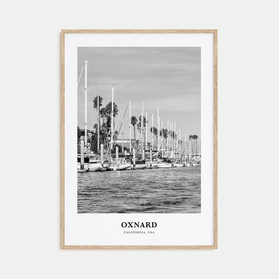 Oxnard California Marina Sailboat Harbor Black and White Travel Poster
