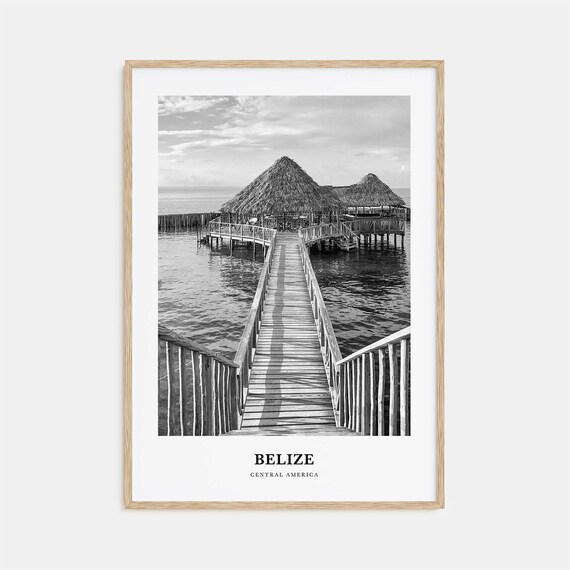 Belize Central America Overwater Thatched Pier Boardwalk Black White Poster