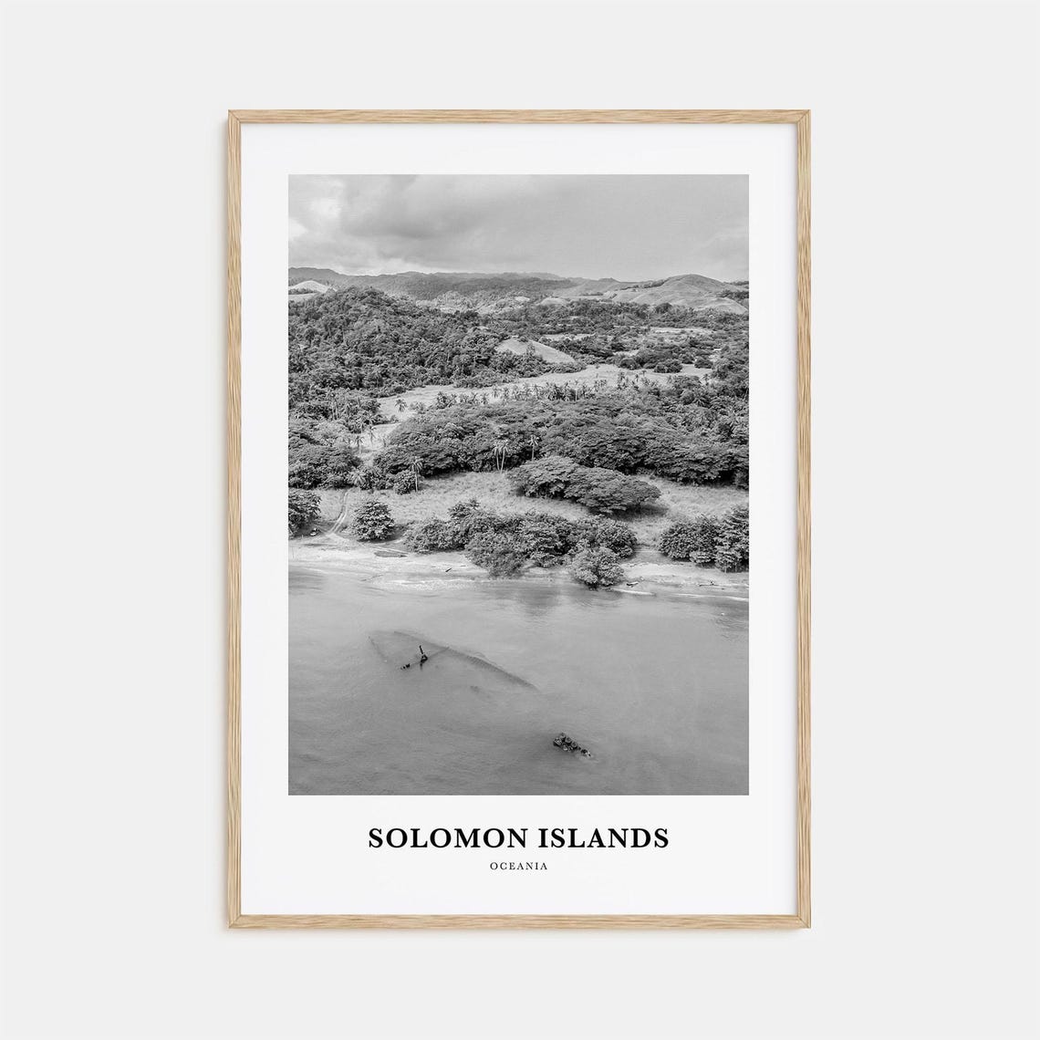 Solomon Islands Oceania Black and White Beach Aerial View Poster