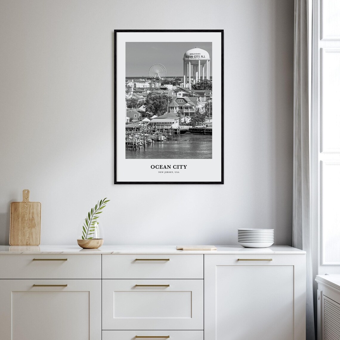 Ocean City New Jersey Boardwalk Tower Black and White Travel Poster - Image 2