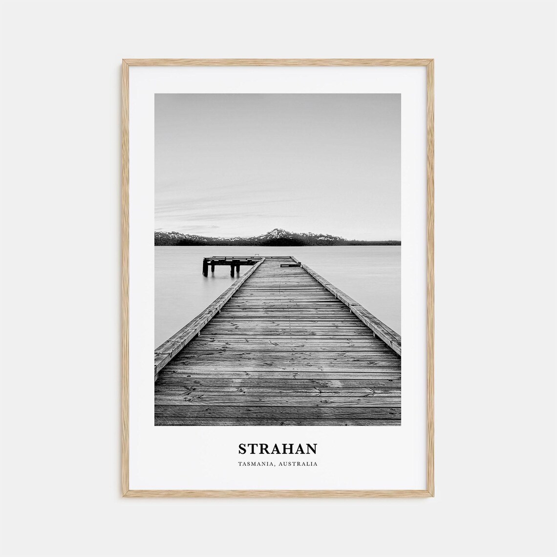 Strahan Tasmania Wooden Pier Calm Bay Black White Photo Poster
