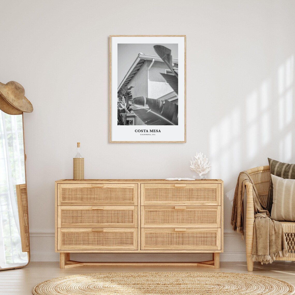 Costa Mesa California Palm Leaves Architecture Black White Poster - Image 3