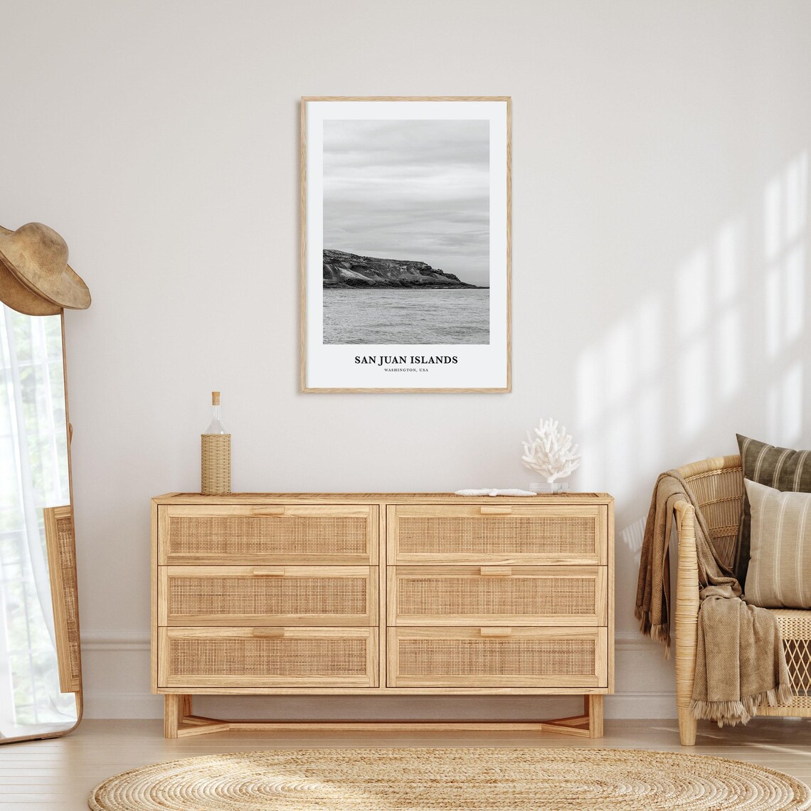 San Juan Islands Washington Shoreline Black and White Travel Poster - Image 3