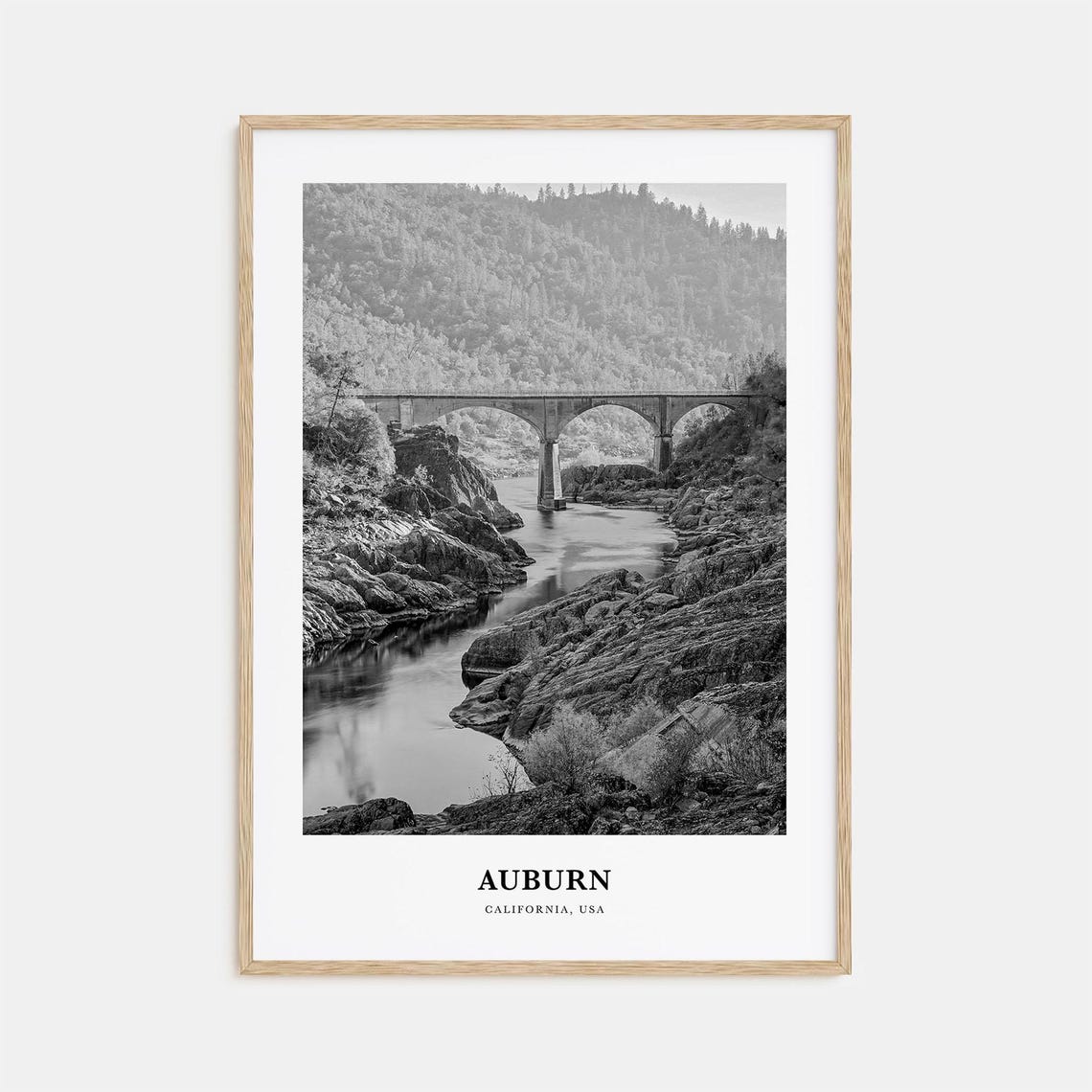 Auburn California Foresthill Bridge River Canyon Black White Poster