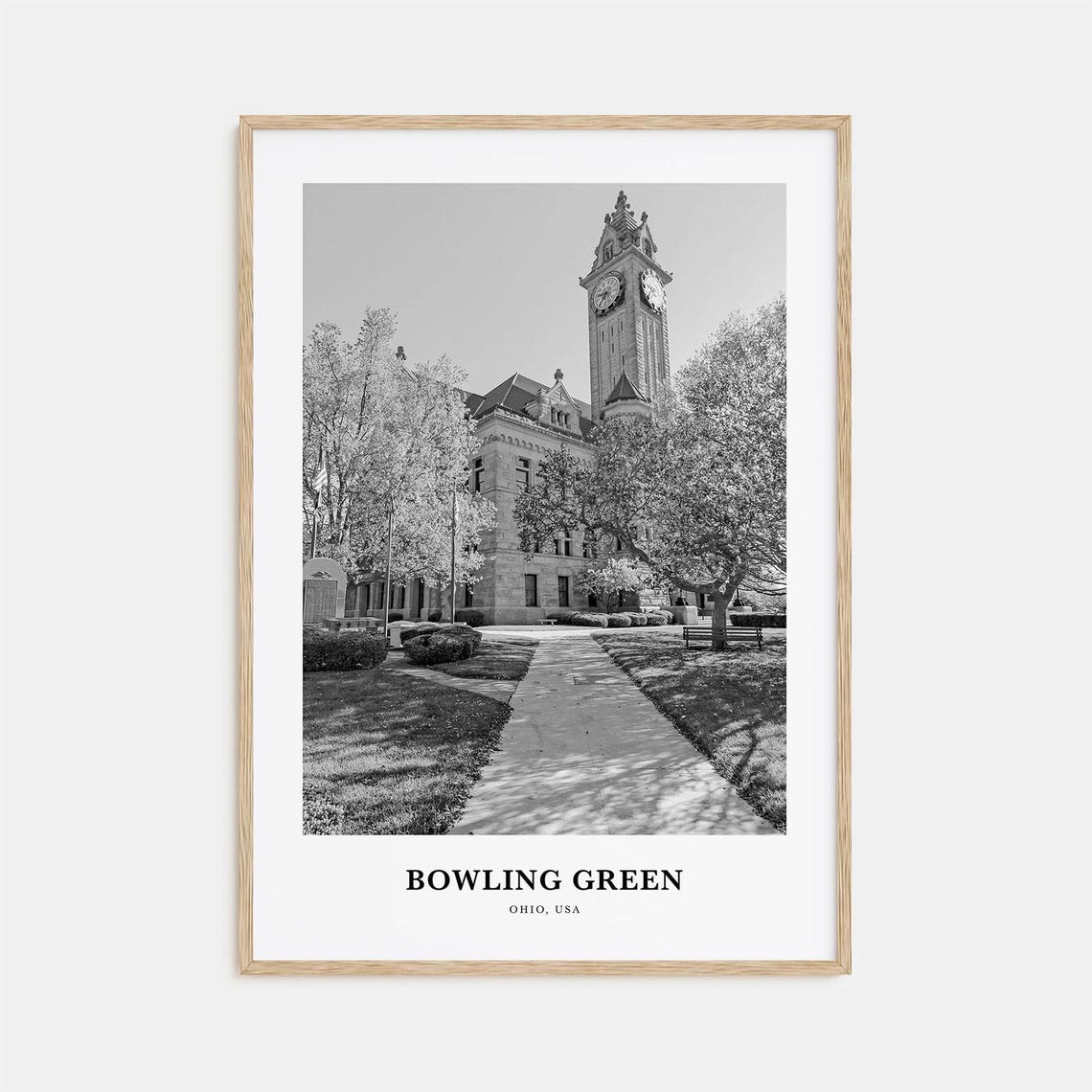 Bowling Green Ohio Courthouse Clock Tower Black and White Poster