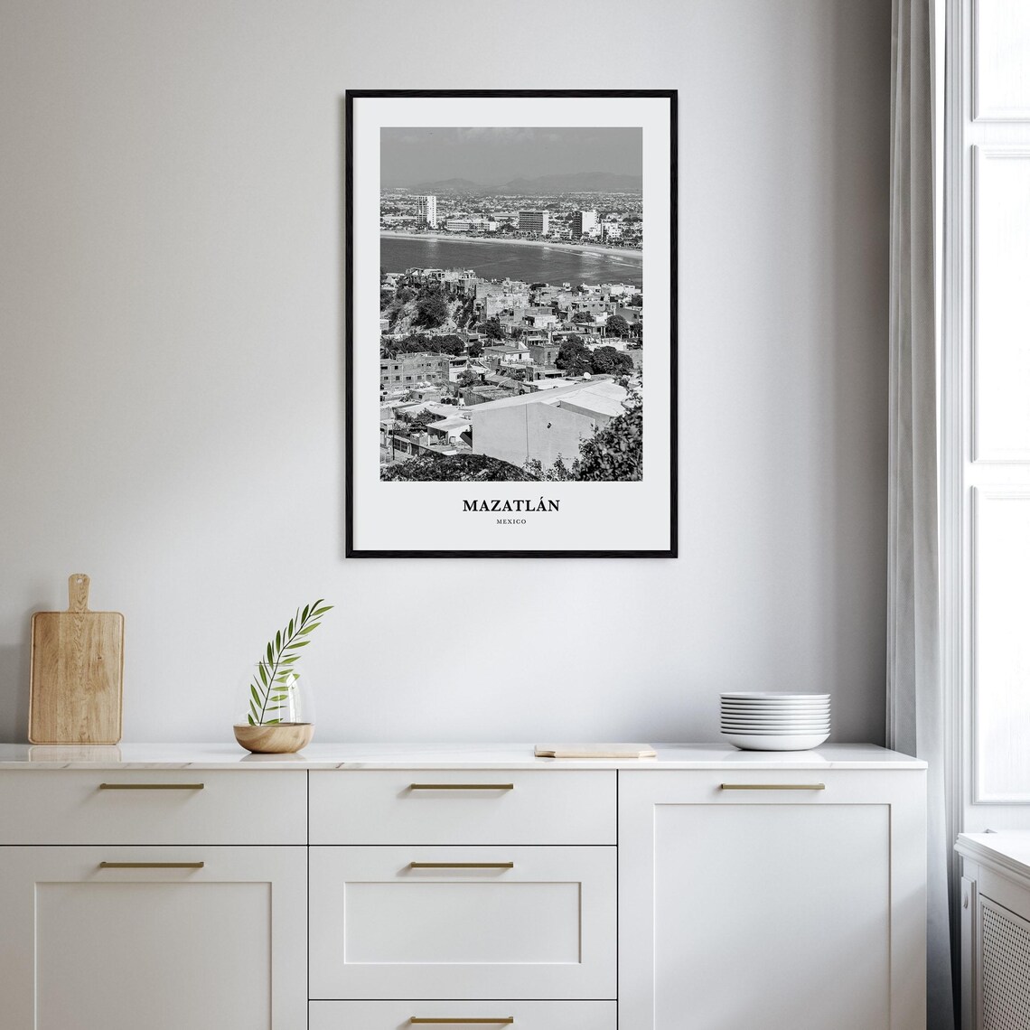 Mazatlan Mexico Coastal Bay City Skyline Black White Photo Poster - Image 2