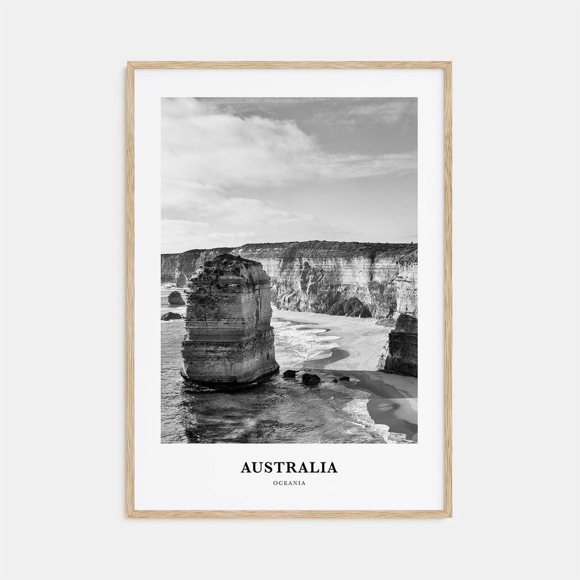 Australia Limestone Sea Stack Ocean Coast Black and White Poster