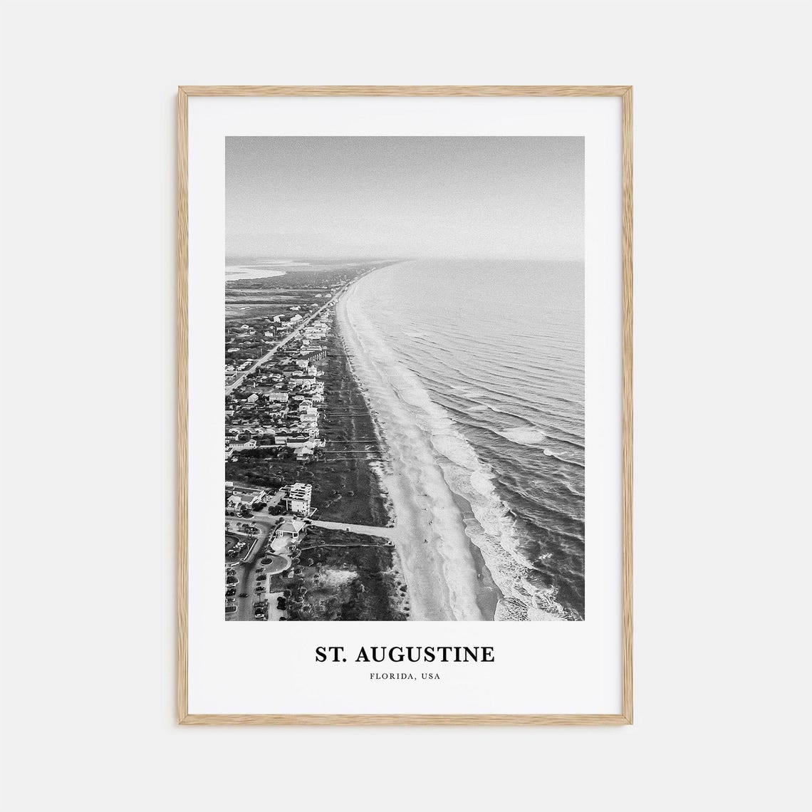 St Augustine Florida Atlantic Shoreline Aerial Black White Print