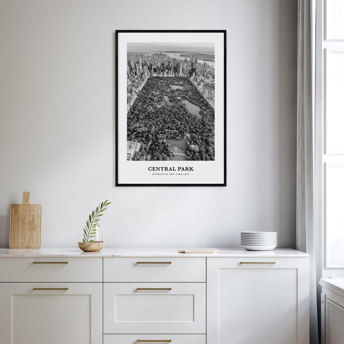 Central Park Manhattan Aerial Cityscape Black and White Poster - Image 2