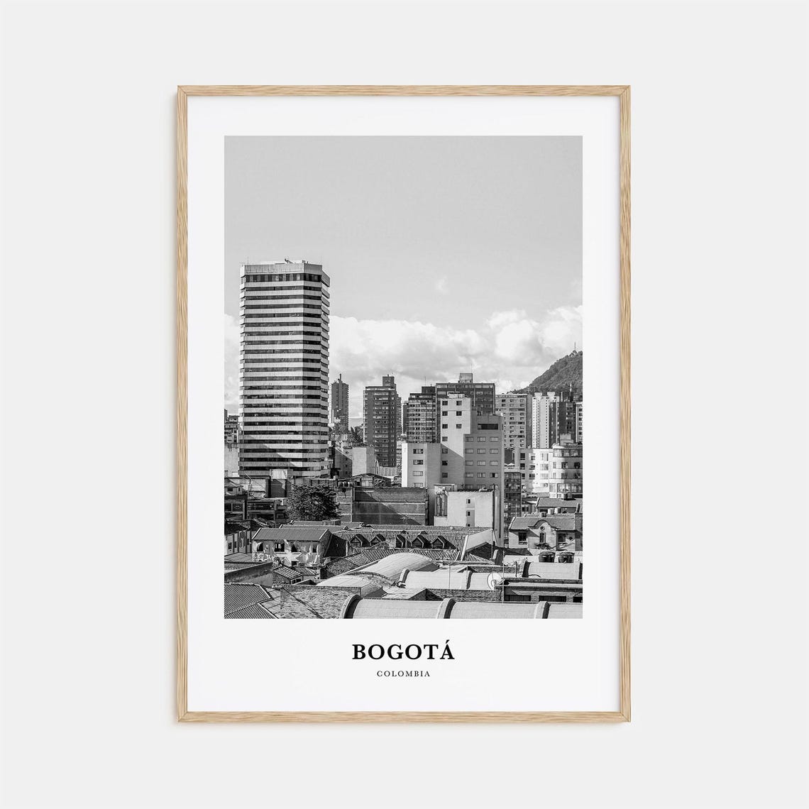 Bogota Colombia City Skyline Andes Backdrop Black and White Poster
