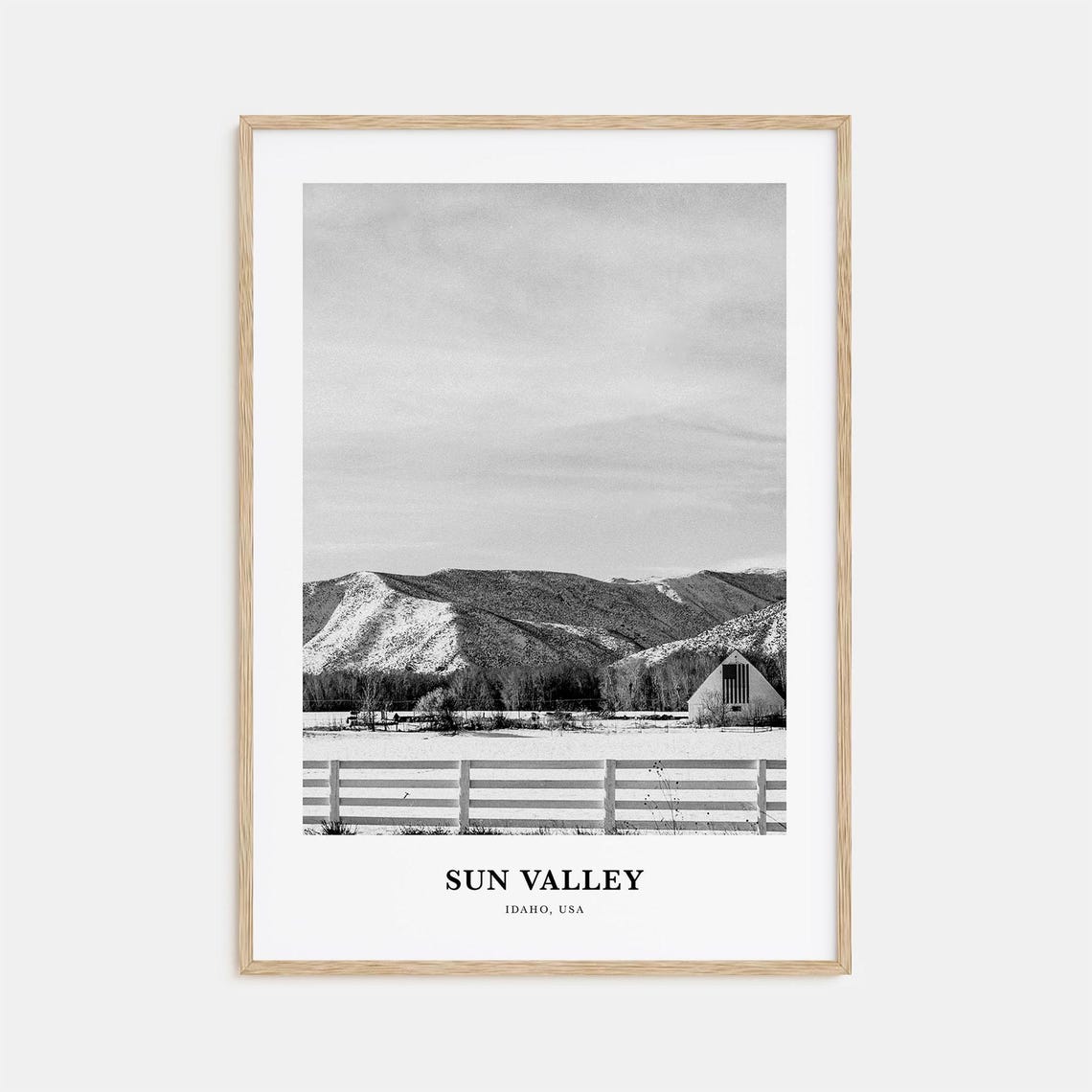 Sun Valley Idaho Mountain Barn Snowy Fence Winter Scenery Poster